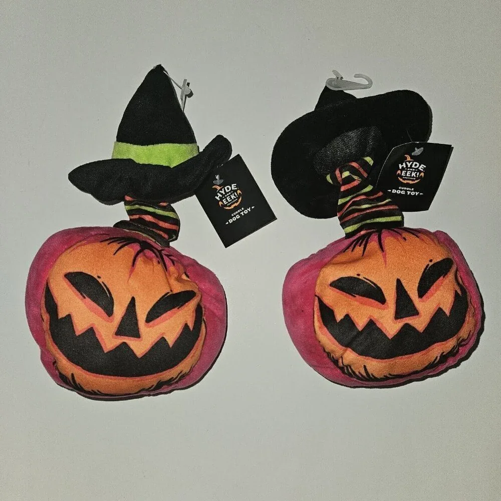 NWT 2 Halloween Dog Toys Lot Retro Bungee Pumpkin Plush Witch Hat Hyde & Eek